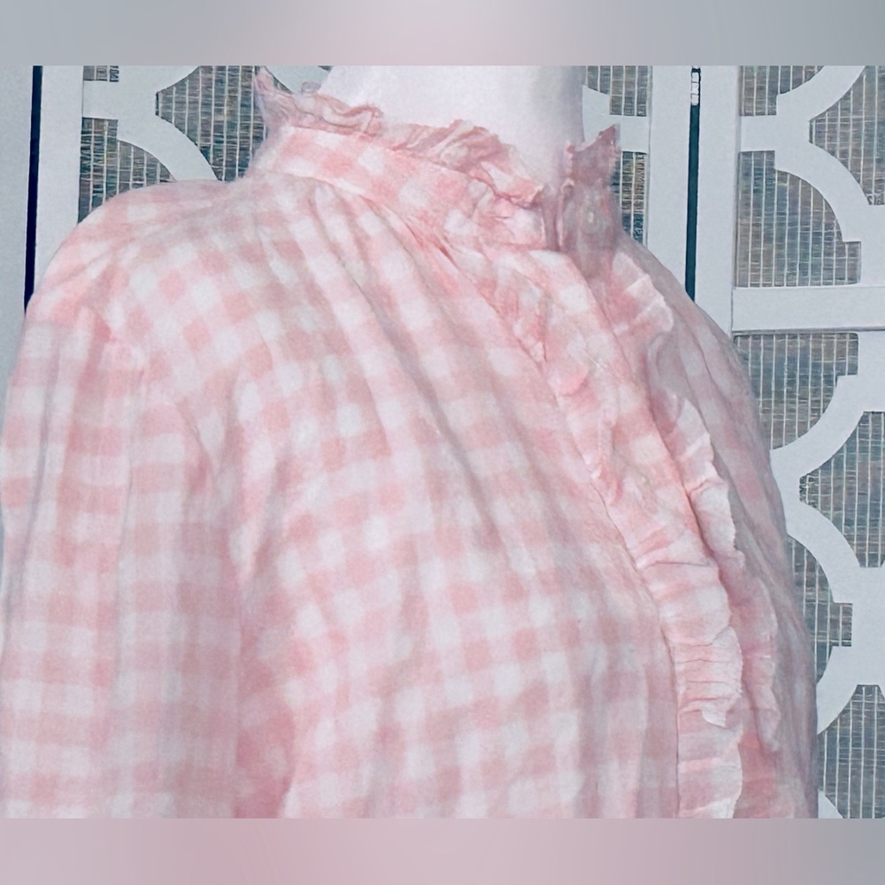 Baby Pink Gingham J. Crew Checkered Blouse Cotton Boho Cottagecore LG Top Shirt - Picture 9 of 15